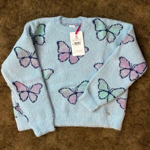 NWT Justice light blue w/Pastel Butterfly Sweater girls.size small (7/8)
